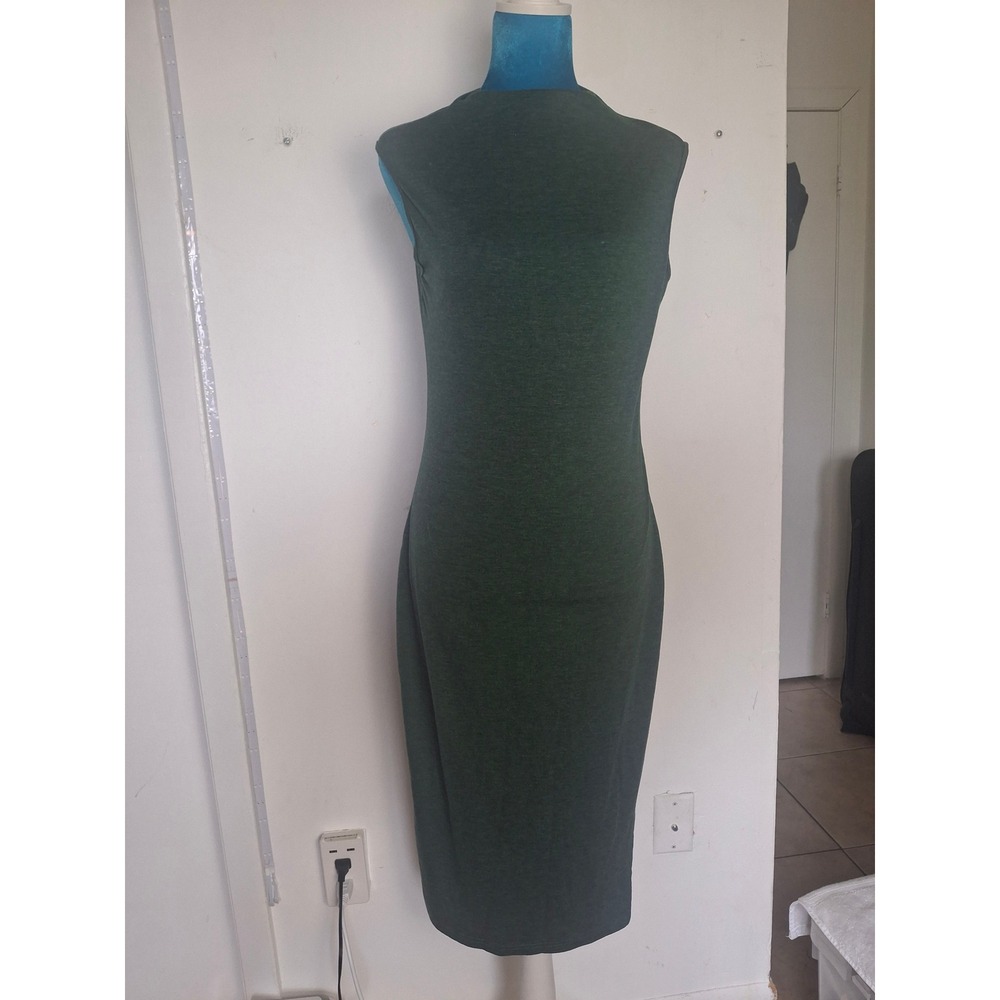 SHEIN Womens Dark Green Sleeveless Mock Neck Bodycon Midi Sheath Dress Large